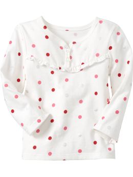 Baby Girls: Printed Ruffle-Yoke Tops for Baby - Pink Dots