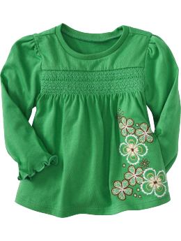 Baby Girls: Embroidered-Graphic Smocked Tops for Baby - Bean Sprout