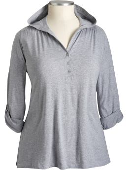Women's Plus Roll-Sleeve Henley Hoodies