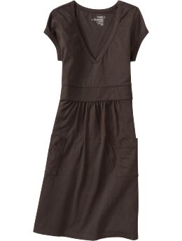 Women: Women's V-Neck Jersey Dresses - Bitter Chocolate