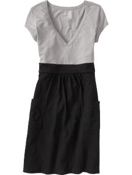 Women: Women's V-Neck Jersey Dresses - Grey/Black