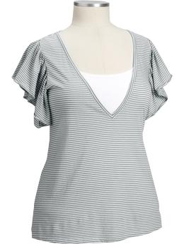 Women's Plus Flutter-Sleeve V-Neck Tees