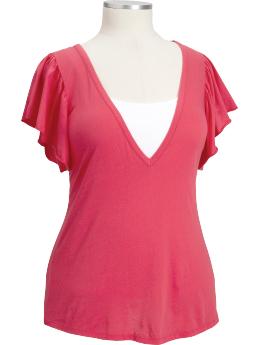 Women's Plus Flutter-Sleeve V-Neck Tees