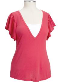 Women's Plus Flutter-Sleeve V-Neck Tees