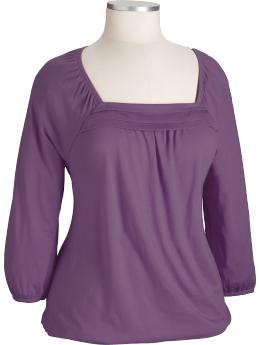 Women's Plus Square-Neck Pleated Tops