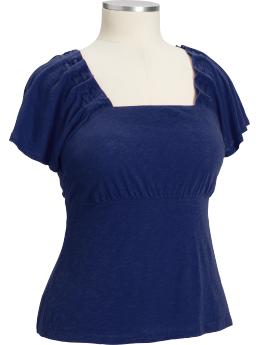 Women's Plus Rope-Trim Flutter Sleeve Tops