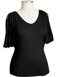 Women's Plus Shirred-Shoulder V-Neck Tops