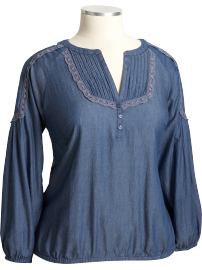 Women's Plus Lace-Trim Chambray Tops