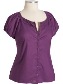 Women's Plus Embroidered-Trim Button-Front Top