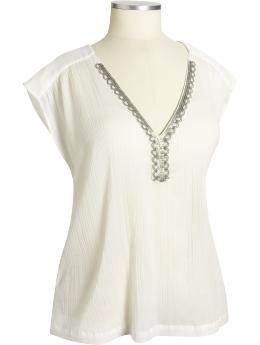 Women's Plus Metallic-Bead Gauze Tops