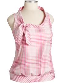 Women's Plus Plaid Tie-Neck Tops
