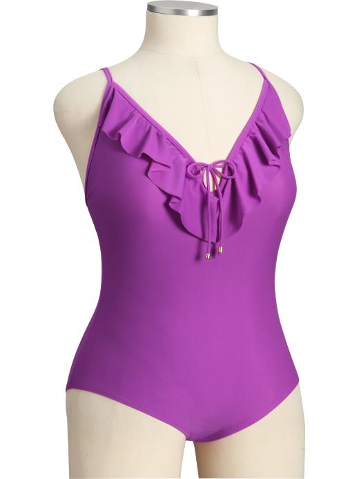 Womens Plus Ruffle-Trim Swimsuits