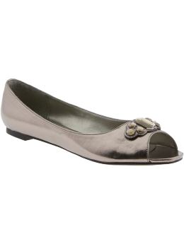 Women: Women's Jeweled Open-Toe Flats - Pewter