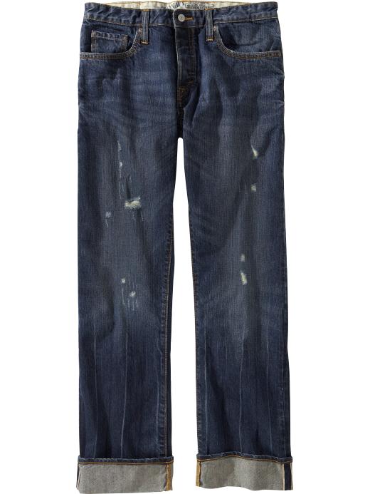Old Navy Mens Distressed Straight-Leg Selvedge Jeans