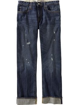 Men's Distressed Straight-Leg Selvedge Jeans