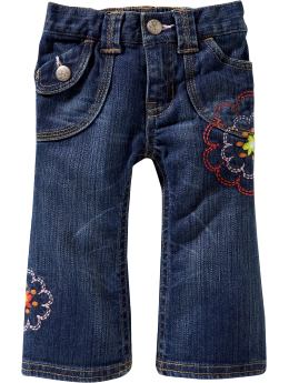 Embroidered-Flower Flared Jeans for Baby