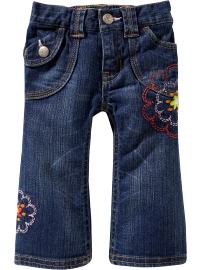 Embroidered-Flower Flared Jeans for Baby