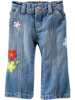 Embroidered-Flower Jeans for Baby