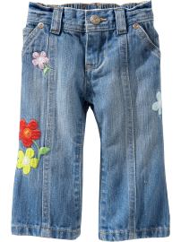 Embroidered-Flower Jeans for Baby