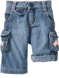 Floral-Embroidered Roll-Up Cargo Jeans for Baby
