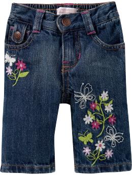 Floral-Embroidered Denim Capris for Baby