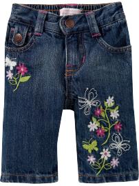 Floral-Embroidered Denim Capris for Baby