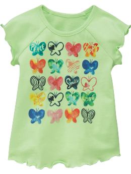 Butterfly-Graphic Lettuce-Edge Tees for Baby