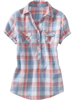 Women's Linen-Blend Split-Neck Tops