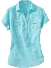 Women's Linen-Blend Split-Neck Tops