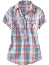Women's Linen-Blend Split-Neck Tops