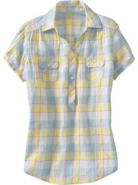 Women's Linen-Blend Split-Neck Tops