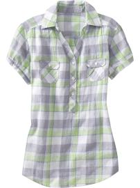 Women's Linen-Blend Split-Neck Tops