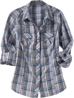 Women: Women's Long-Sleeve Camp Shirts - Navy Plaid