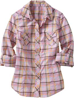 Women: Women's Long-Sleeve Camp Shirts - Purple Plaid
