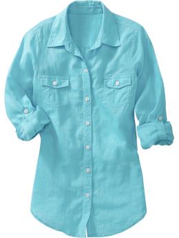 Women's Linen-Blend Boyfriend Shirts