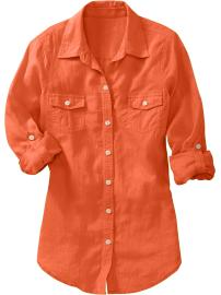 Women's Linen-Blend Boyfriend Shirts