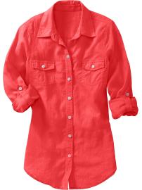 Women's Linen-Blend Boyfriend Shirts