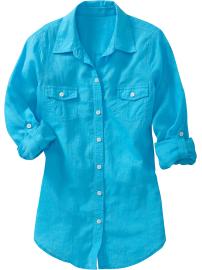 Women's Linen-Blend Boyfriend Shirts