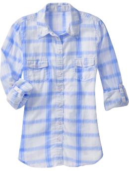 Women's Plaid Roll-Sleeve Camp Shirts