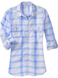 Women's Plaid Roll-Sleeve Camp Shirts