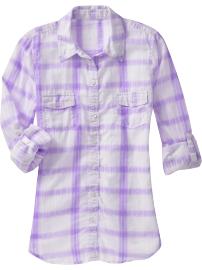 Women's Plaid Roll-Sleeve Camp Shirts