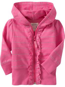 Striped Ruffle-Trim Zip Hoodies for Baby