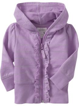 Striped Ruffle-Trim Zip Hoodies for Baby
