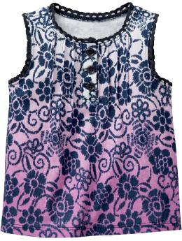 Printed Pintuck Henley Tanks for Baby