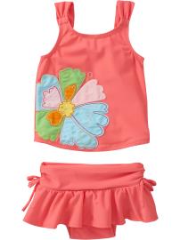 Flower-Appliqu� Skirted Tankinis for Baby