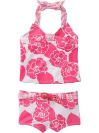 Rose-Print Halter Tankinis for Baby