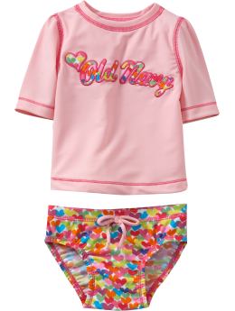 Heart-Print Rashguard Swim Sets for Baby