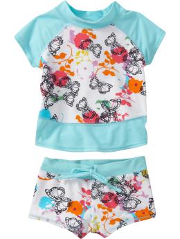 Butterfly-Print Rashguard Swim Sets for Baby