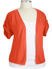 Womens Plus Slub-Knit Tab-Sleeve Cardigans Womens Plus Slub-Knit Tab-Sleeve Cardigans