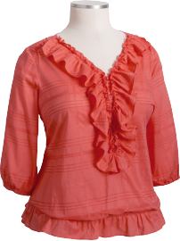 Women's Plus Ruffled 3/4-Sleeve Tops